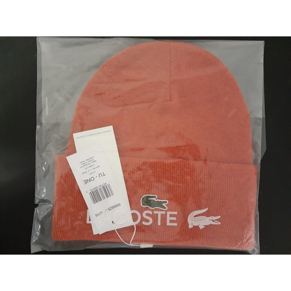 Lacoste Men's Solid Croc Beanie Orange One Size Touque